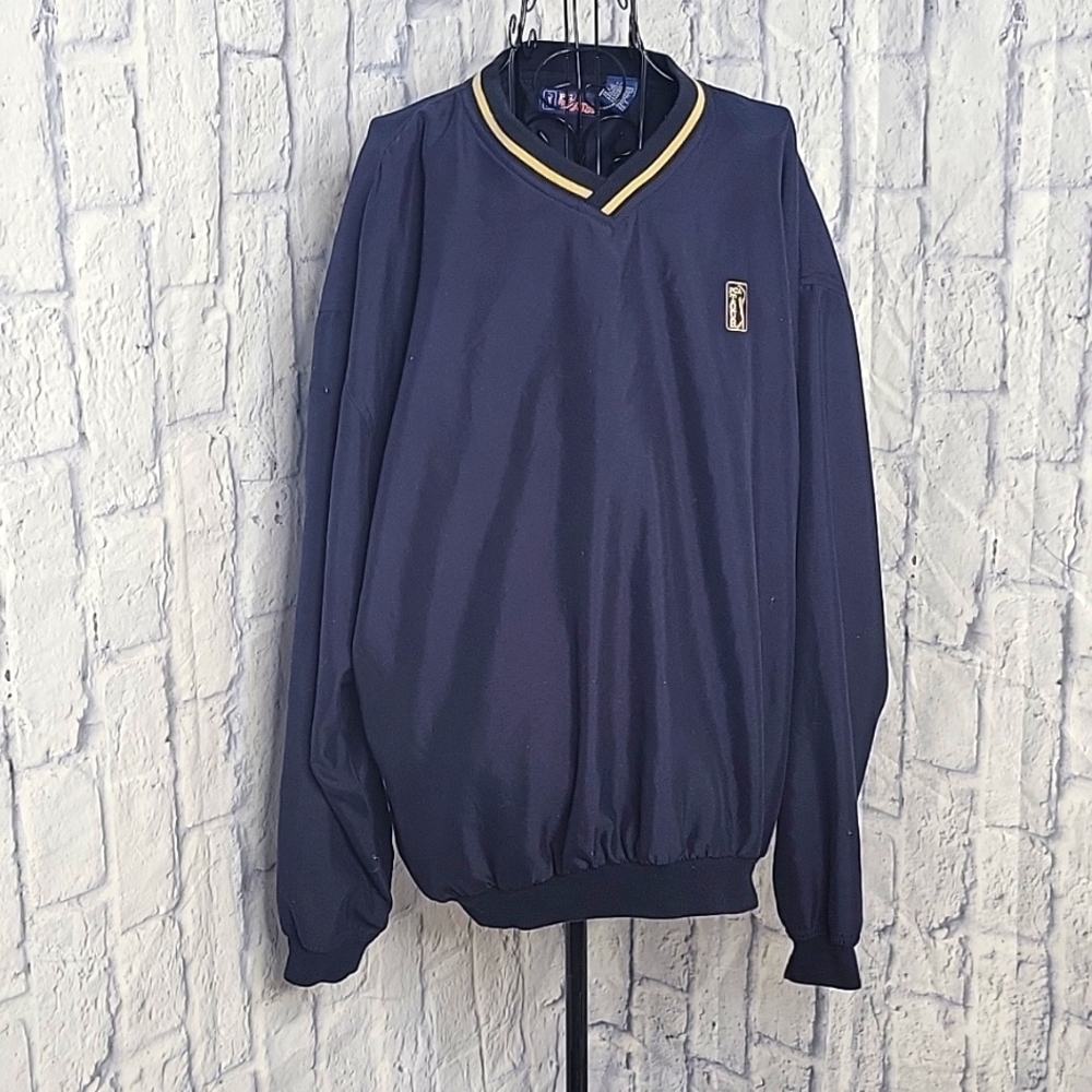 PGA TOUR Men's Blue‎ and Tan Windbreaker Pullover Jacket Large